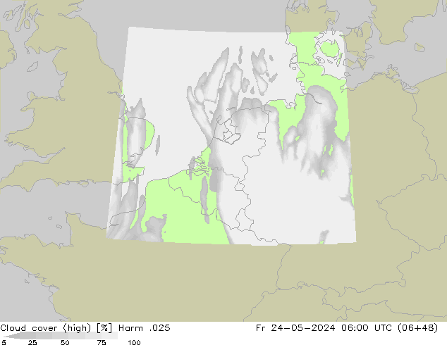 Cloud cover (high) Harm .025 Fr 24.05.2024 06 UTC