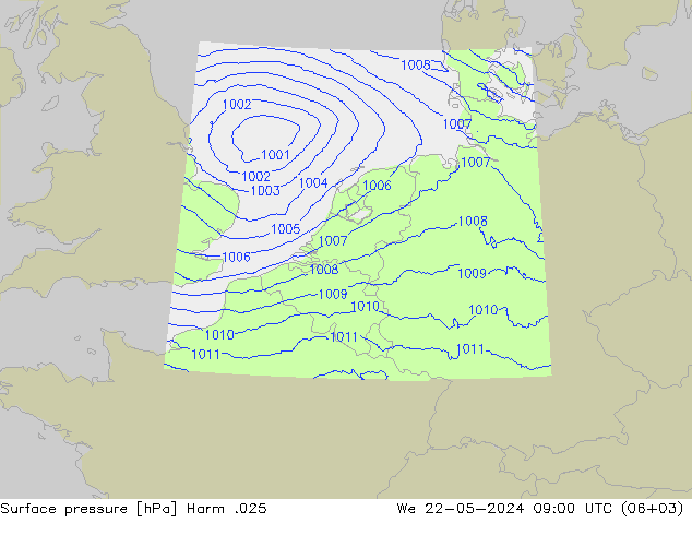 Atmosférický tlak Harm .025 St 22.05.2024 09 UTC