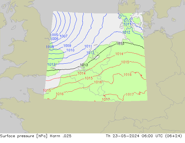Atmosférický tlak Harm .025 Čt 23.05.2024 06 UTC