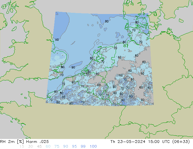 Humidité rel. 2m Harm .025 jeu 23.05.2024 15 UTC