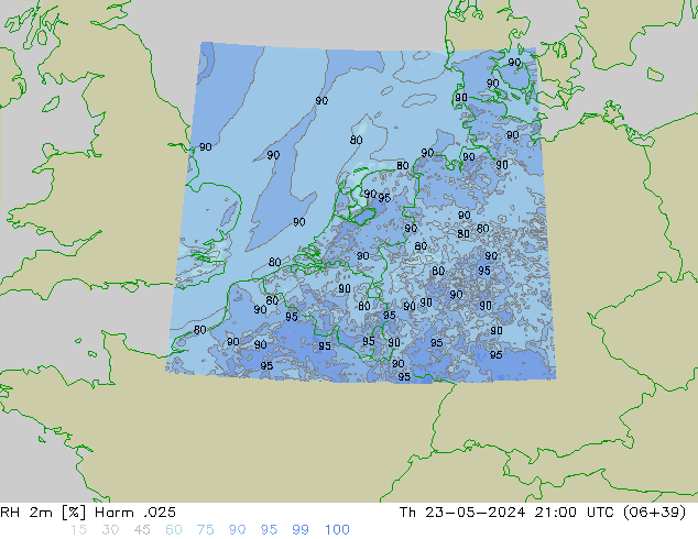 Humidité rel. 2m Harm .025 jeu 23.05.2024 21 UTC