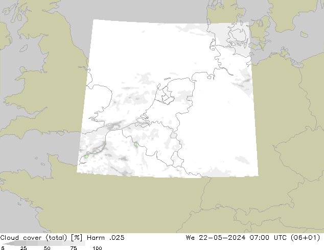 Cloud cover (total) Harm .025 St 22.05.2024 07 UTC