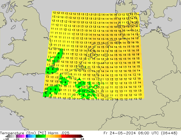 Temperature (2m) Harm .025 Fr 24.05.2024 06 UTC