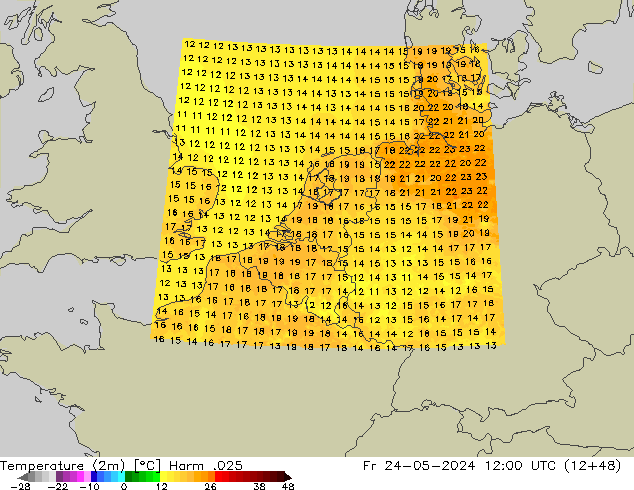 Sıcaklık Haritası (2m) Harm .025 Cu 24.05.2024 12 UTC