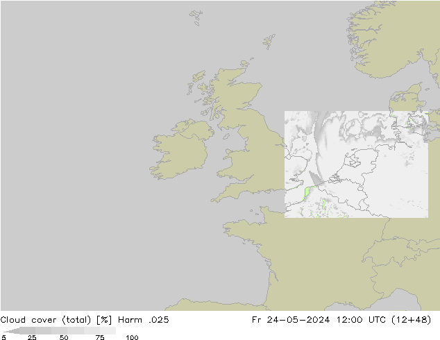 Bewolking (Totaal) Harm .025 vr 24.05.2024 12 UTC