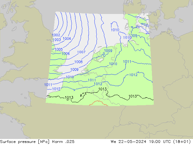 地面气压 Harm .025 星期三 22.05.2024 19 UTC