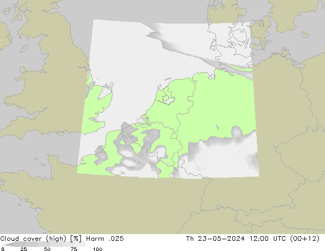 Cloud cover (high) Harm .025 Th 23.05.2024 12 UTC