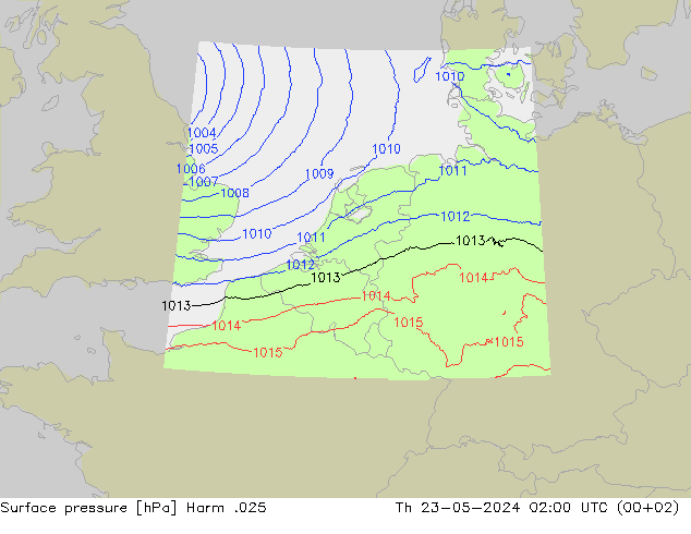 地面气压 Harm .025 星期四 23.05.2024 02 UTC