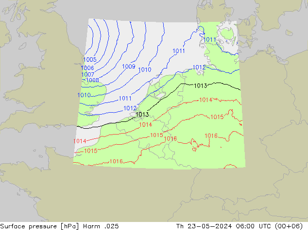 Atmosférický tlak Harm .025 Čt 23.05.2024 06 UTC