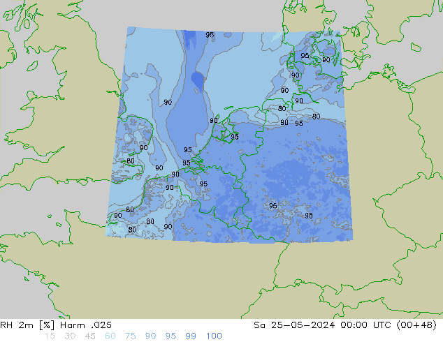Humidité rel. 2m Harm .025 sam 25.05.2024 00 UTC