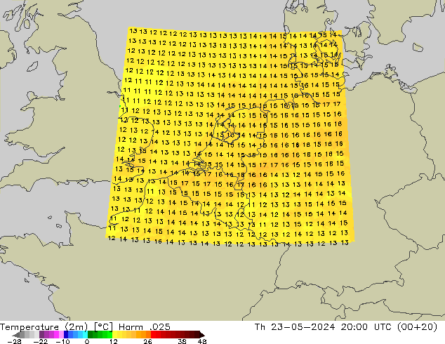 Sıcaklık Haritası (2m) Harm .025 Per 23.05.2024 20 UTC