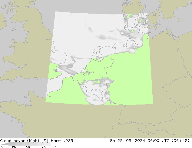 Cloud cover (high) Harm .025 Sa 25.05.2024 06 UTC