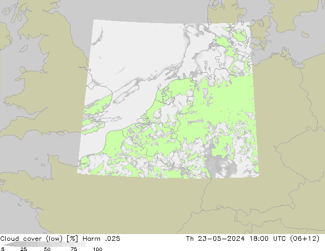 Cloud cover (low) Harm .025 Th 23.05.2024 18 UTC