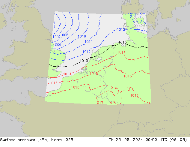 Atmosférický tlak Harm .025 Čt 23.05.2024 09 UTC