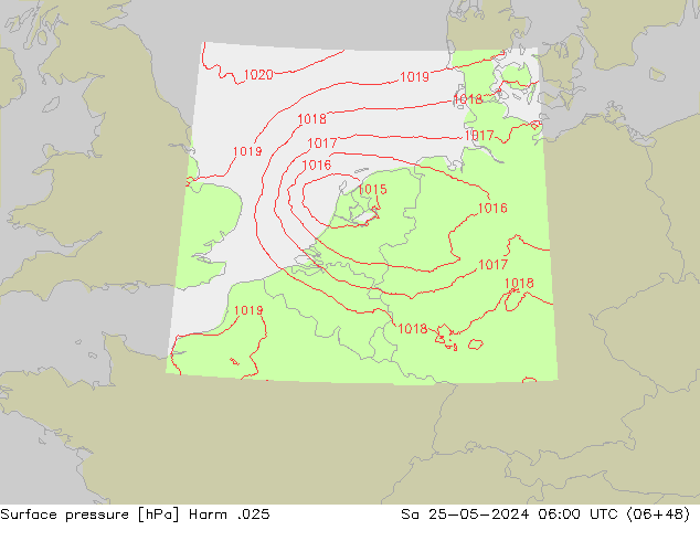 Pressione al suolo Harm .025 sab 25.05.2024 06 UTC