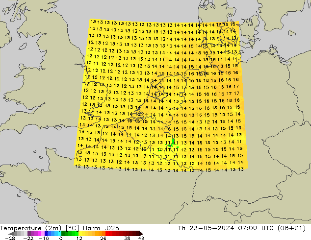 温度图 Harm .025 星期四 23.05.2024 07 UTC
