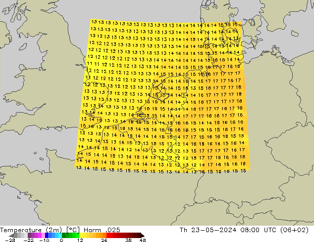 温度图 Harm .025 星期四 23.05.2024 08 UTC