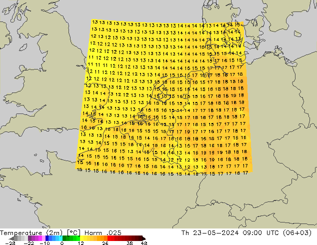 温度图 Harm .025 星期四 23.05.2024 09 UTC