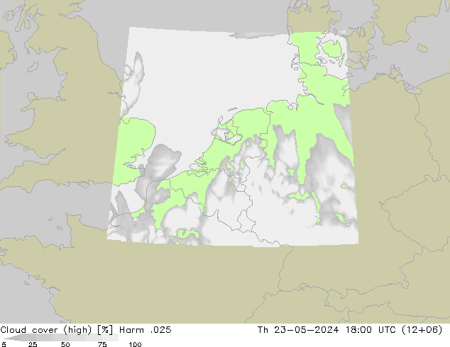 Cloud cover (high) Harm .025 Th 23.05.2024 18 UTC