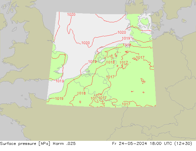 Pressione al suolo Harm .025 ven 24.05.2024 18 UTC