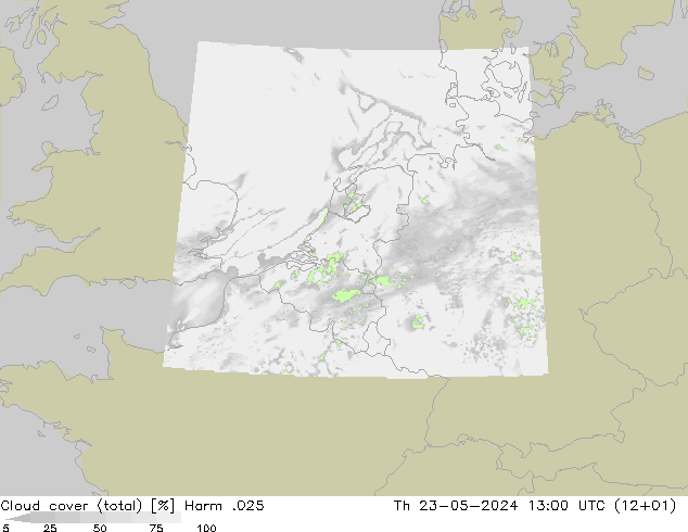 Cloud cover (total) Harm .025 Th 23.05.2024 13 UTC