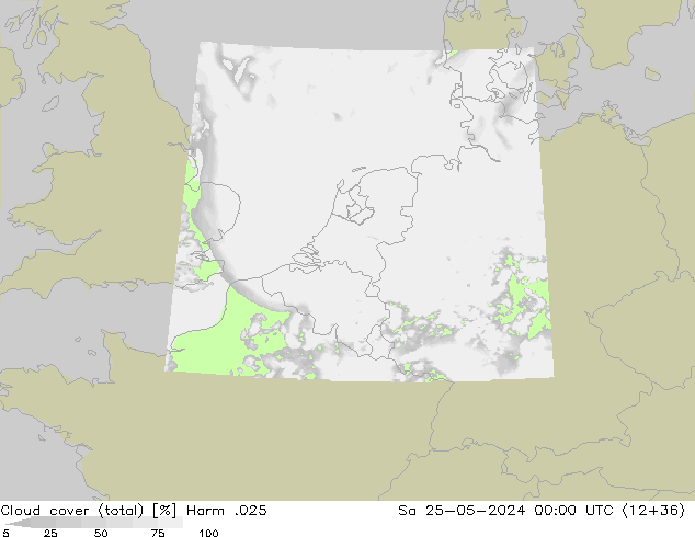 Cloud cover (total) Harm .025 Sa 25.05.2024 00 UTC