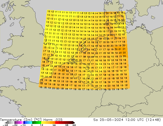 Temperatuurkaart (2m) Harm .025 za 25.05.2024 12 UTC