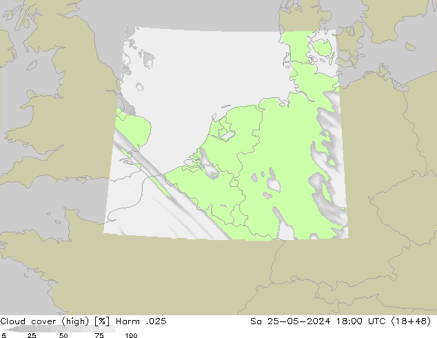 Cloud cover (high) Harm .025 Sa 25.05.2024 18 UTC