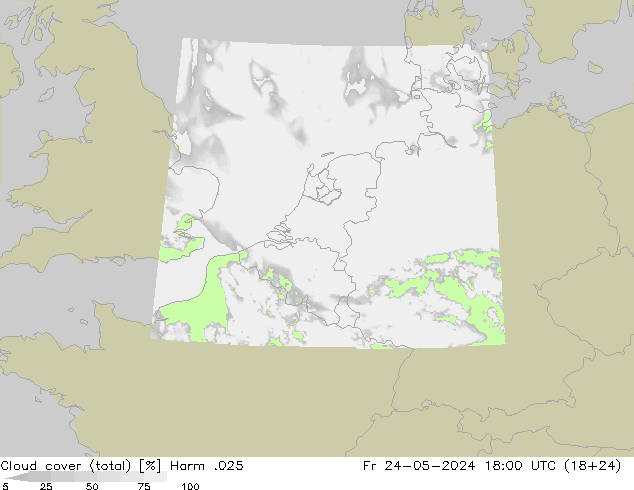 Cloud cover (total) Harm .025 Fr 24.05.2024 18 UTC