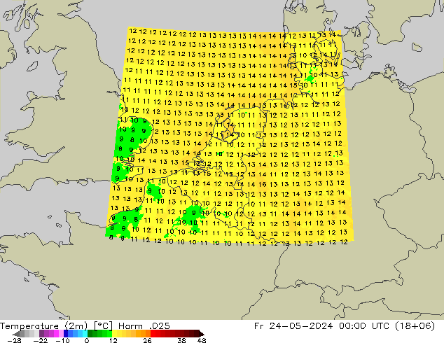 Temperature (2m) Harm .025 Fr 24.05.2024 00 UTC