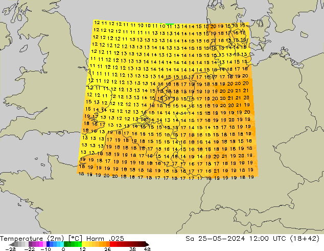 Sıcaklık Haritası (2m) Harm .025 Cts 25.05.2024 12 UTC