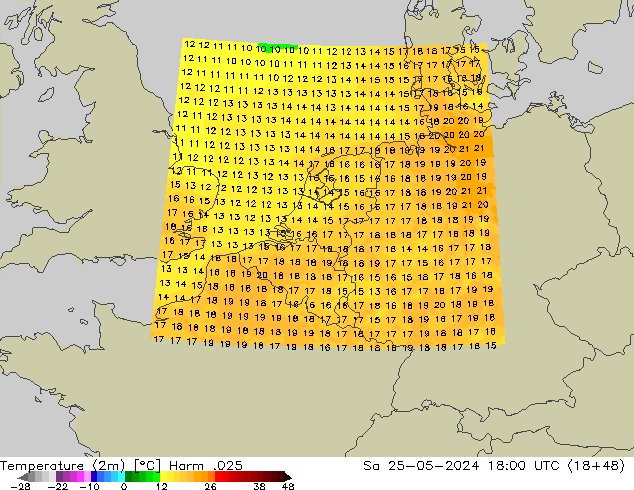 Sıcaklık Haritası (2m) Harm .025 Cts 25.05.2024 18 UTC