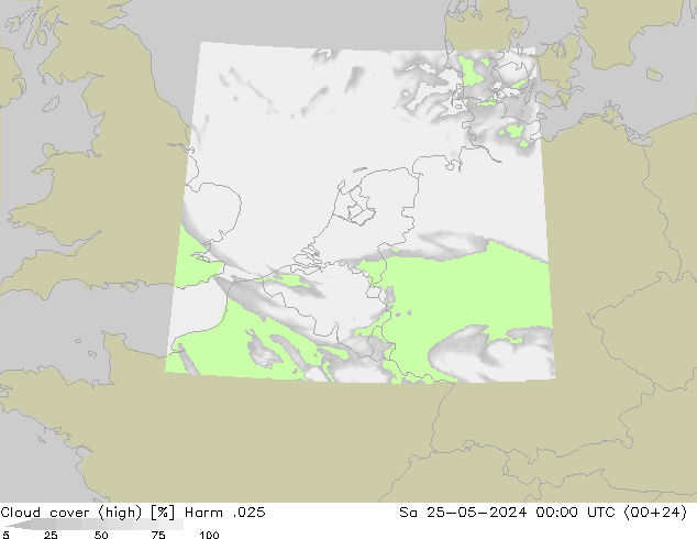 Cloud cover (high) Harm .025 Sa 25.05.2024 00 UTC