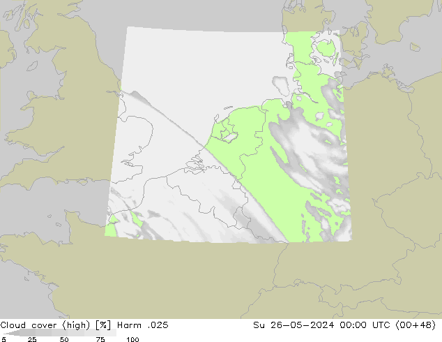 Cloud cover (high) Harm .025 Su 26.05.2024 00 UTC