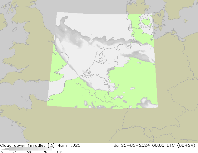 Cloud cover (middle) Harm .025 Sa 25.05.2024 00 UTC