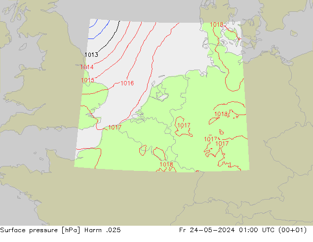 Surface pressure Harm .025 Fr 24.05.2024 01 UTC