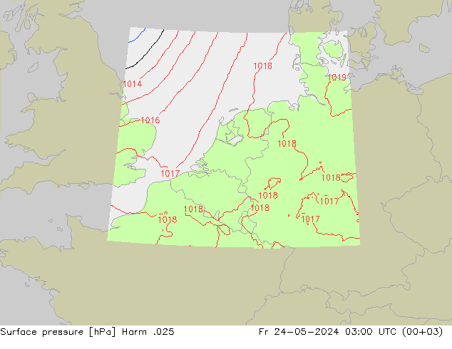 Atmosférický tlak Harm .025 Pá 24.05.2024 03 UTC