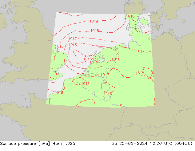 Pressione al suolo Harm .025 sab 25.05.2024 12 UTC