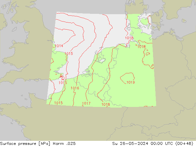 Atmosférický tlak Harm .025 Ne 26.05.2024 00 UTC