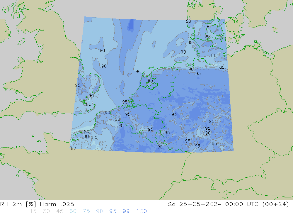 Humidité rel. 2m Harm .025 sam 25.05.2024 00 UTC