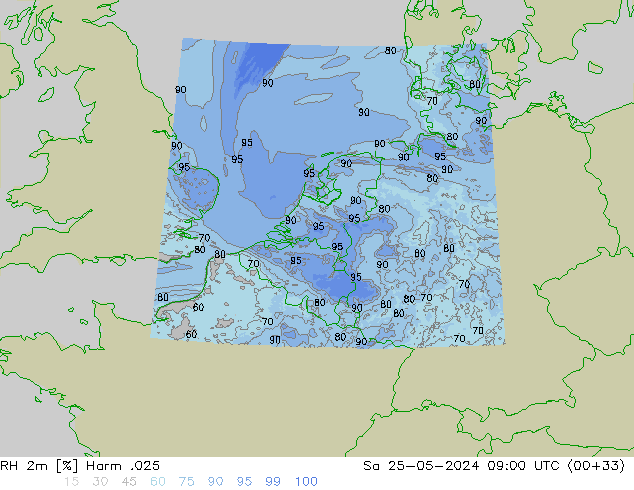 Humidité rel. 2m Harm .025 sam 25.05.2024 09 UTC