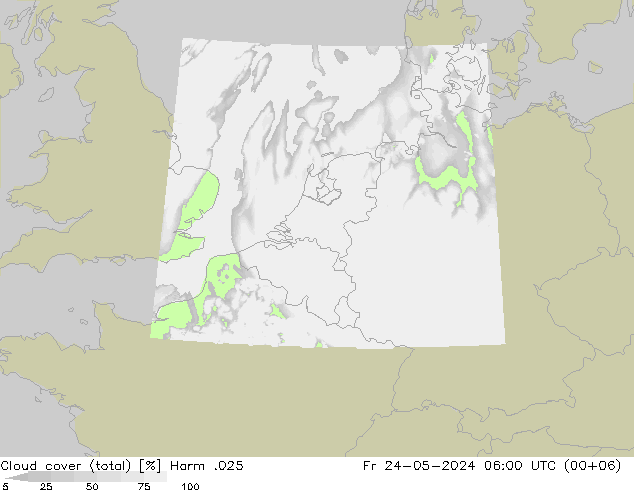 Cloud cover (total) Harm .025 Pá 24.05.2024 06 UTC