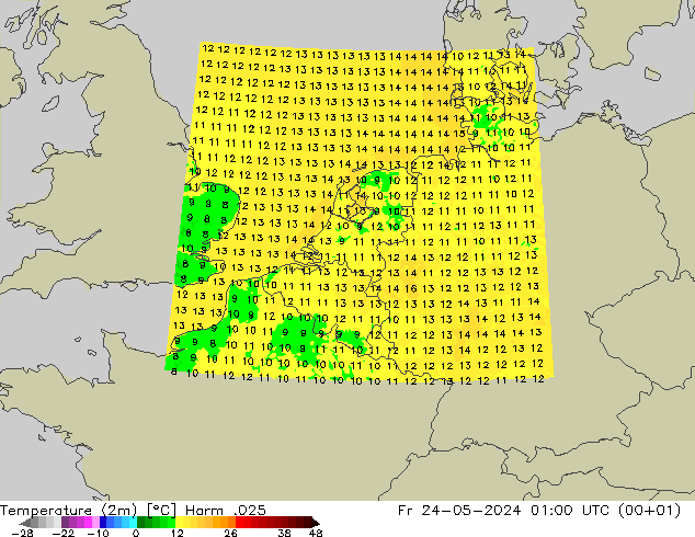 Temperature (2m) Harm .025 Fr 24.05.2024 01 UTC