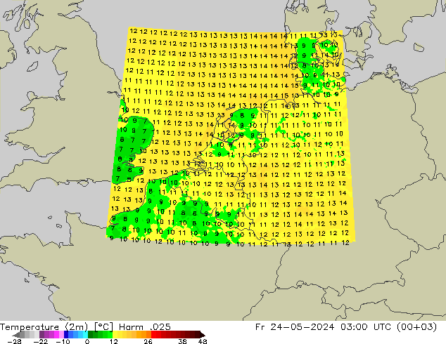 Temperature (2m) Harm .025 Pá 24.05.2024 03 UTC