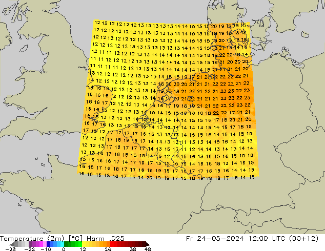 Temperature (2m) Harm .025 Fr 24.05.2024 12 UTC