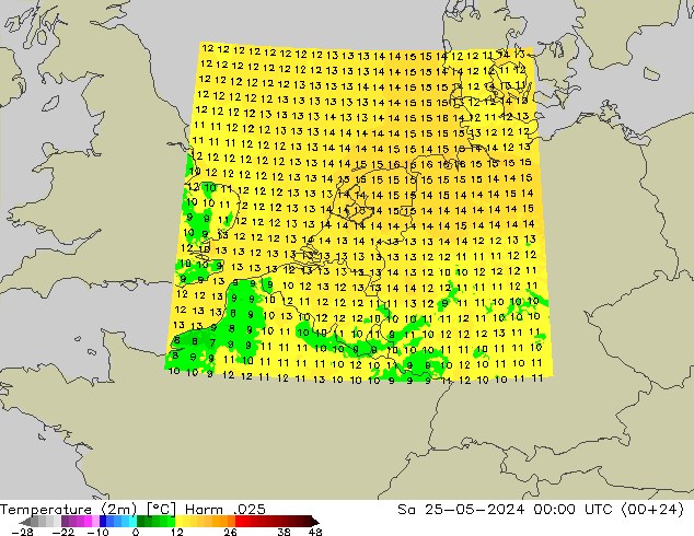 Temperatura (2m) Harm .025 Sáb 25.05.2024 00 UTC