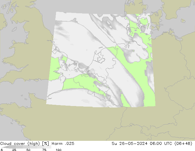 Cloud cover (high) Harm .025 Su 26.05.2024 06 UTC