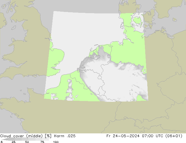 Cloud cover (middle) Harm .025 Fr 24.05.2024 07 UTC