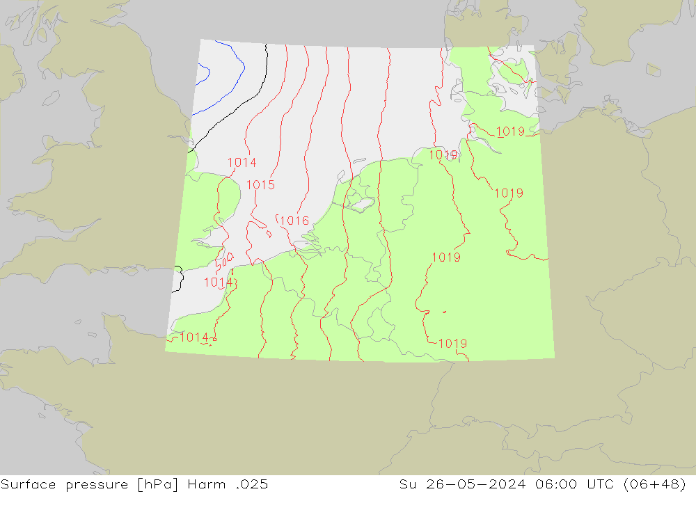 Surface pressure Harm .025 Su 26.05.2024 06 UTC