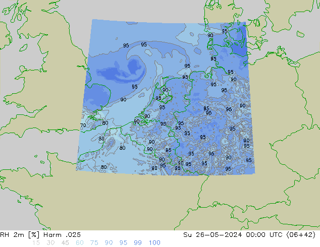 Humedad rel. 2m Harm .025 dom 26.05.2024 00 UTC